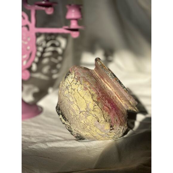 Neutral and Purple Rustic Textured Pottery Vessel vase ceramic Spanish Euro boho - Picture 2 of 16